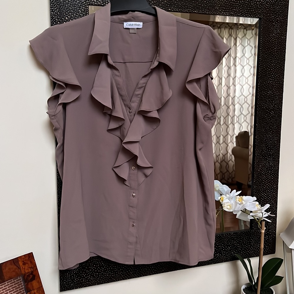 Calvin Klein Cap Flutter Sleeve Cascading Ruffle … - image 1